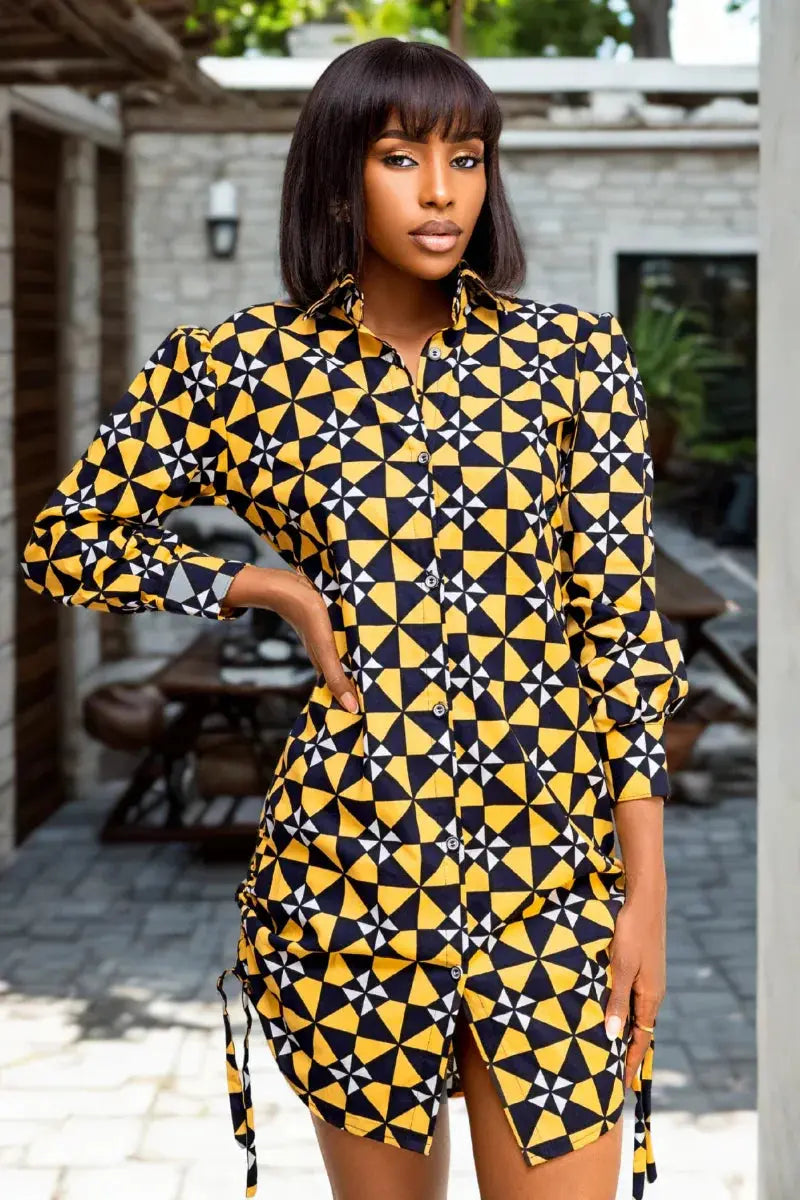 Bold Geometric Print Shirt Dress