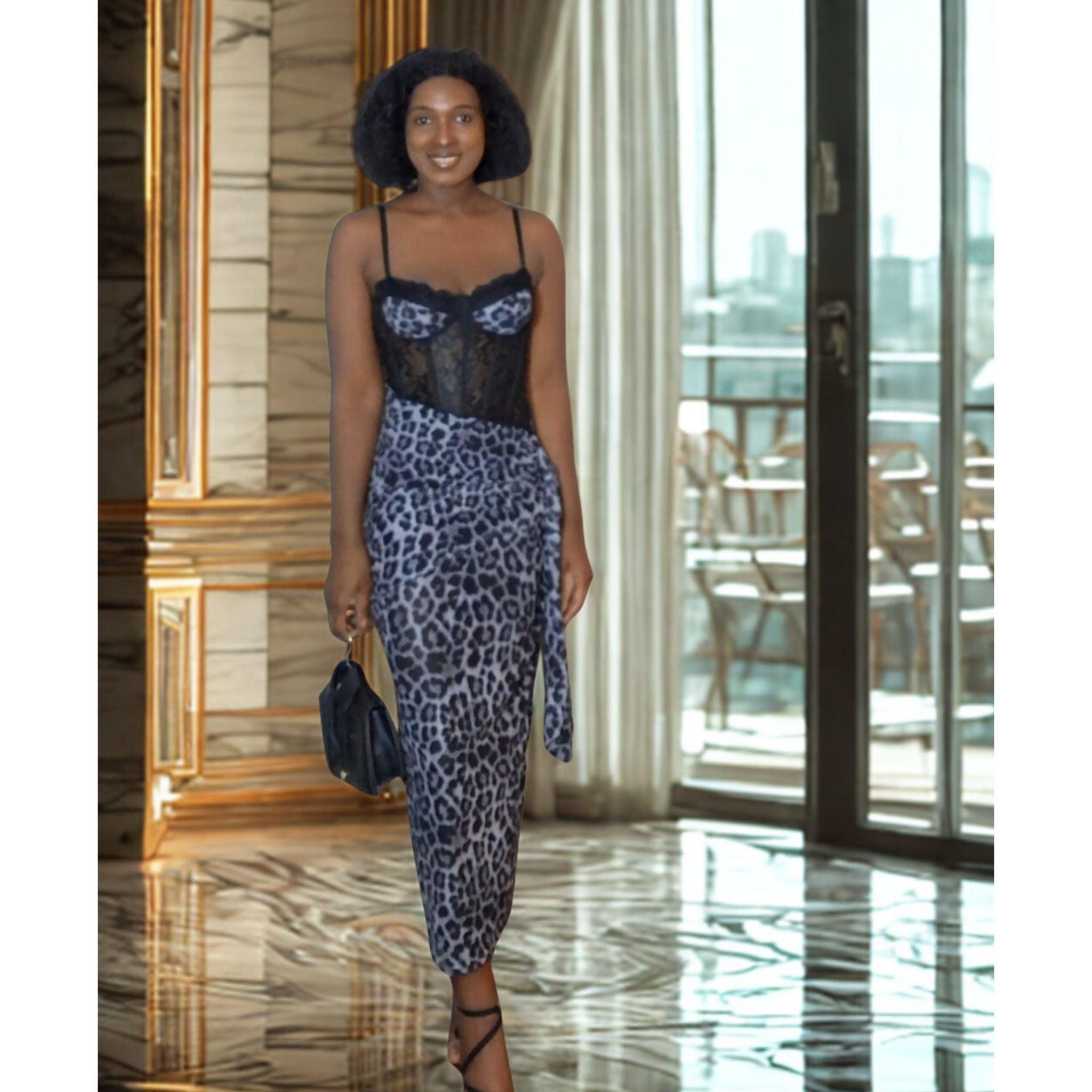 Leopard Print Corset Dress- Lace Bodice Dress.