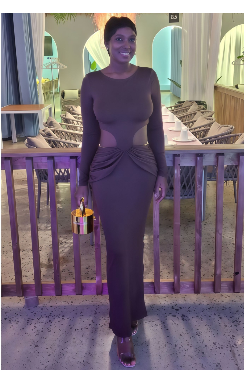 Odette Cutout Brown Maxi Dress - Elegant Evening Gown