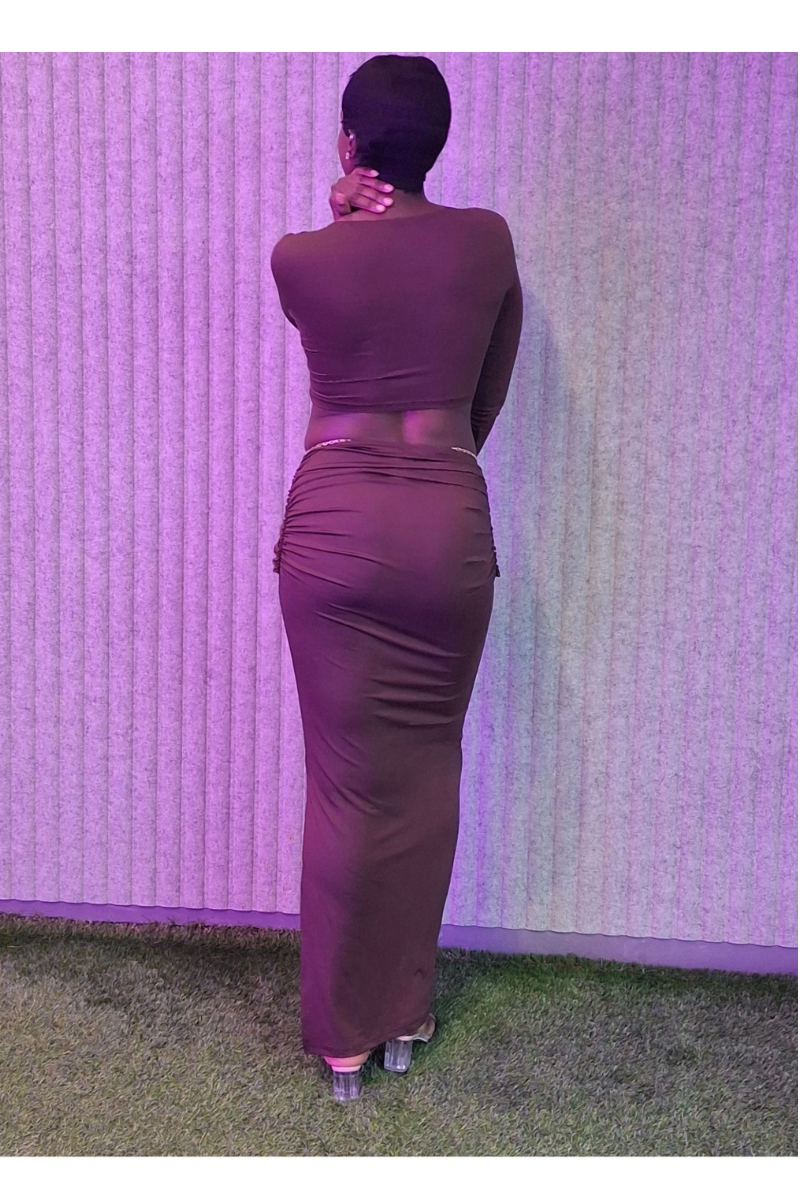 Odette Cutout Brown Maxi Dress - Elegant Evening Gown