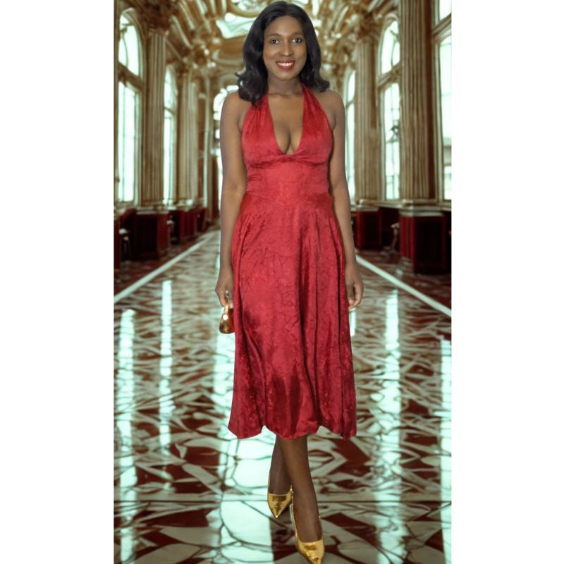 Scarlet Affair Red Halter Midi Dress