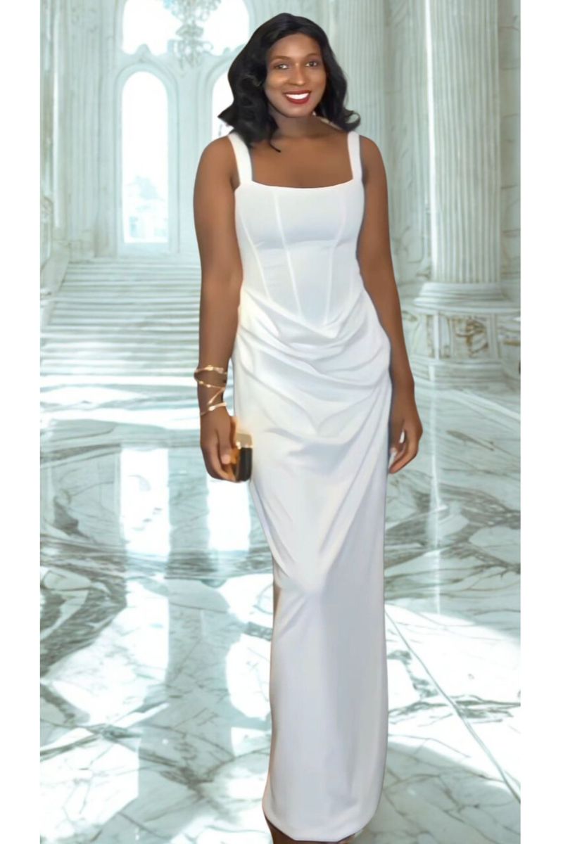 Luxe White Corset Dress - Square Neck Bodycon Maxi Gown
